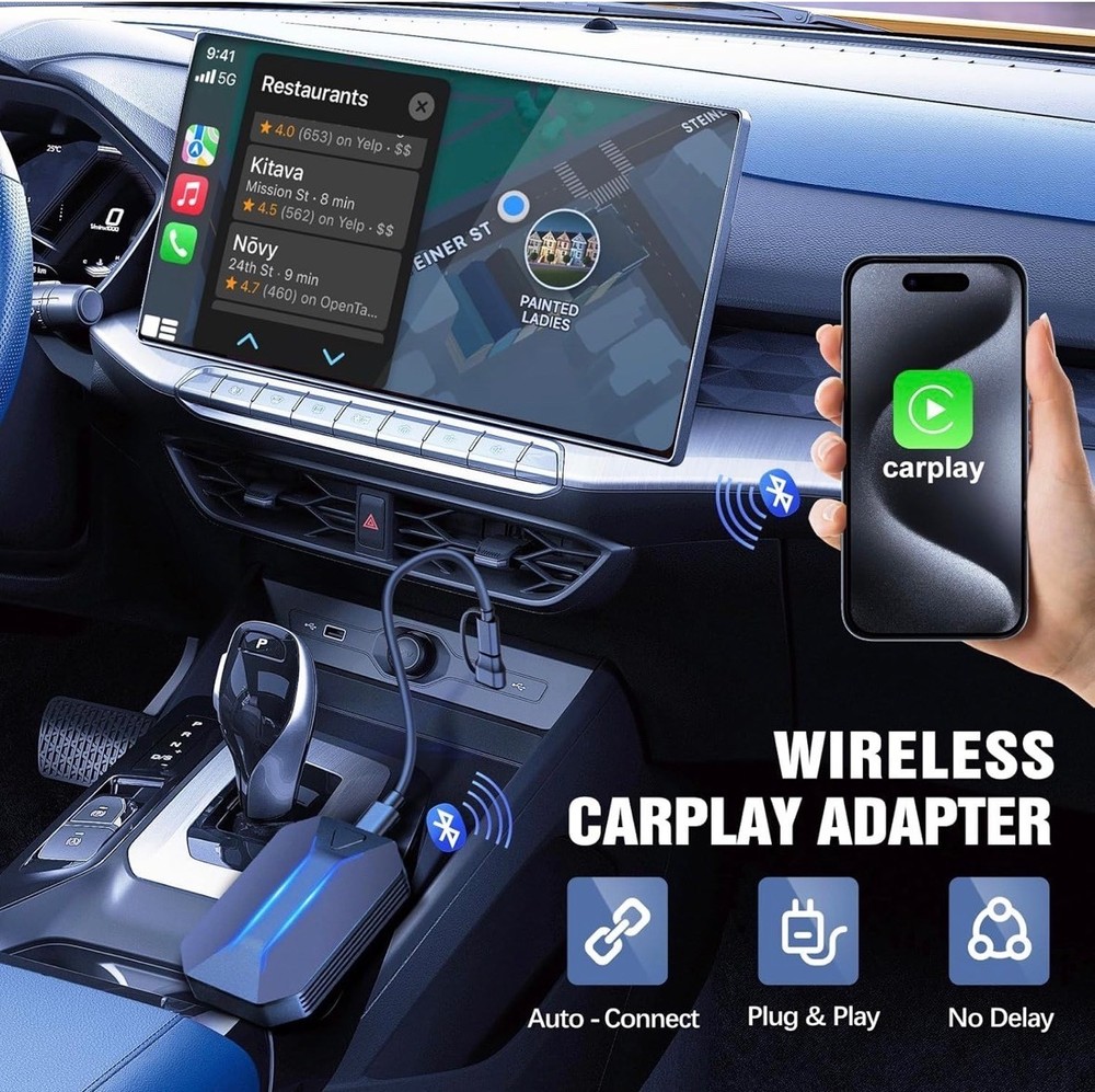 Wireless CarPlay Adapter for iPhone iOS 10+, Convert Wired to Wireless Apple...