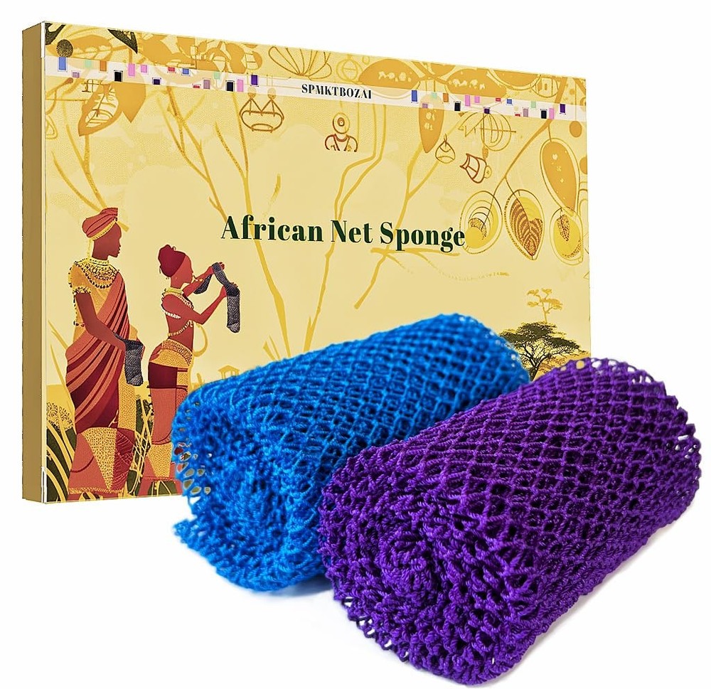 SPMKTBOZAI African Net Sponge 1 Count (Pack of 2), Purple, Sky Blue