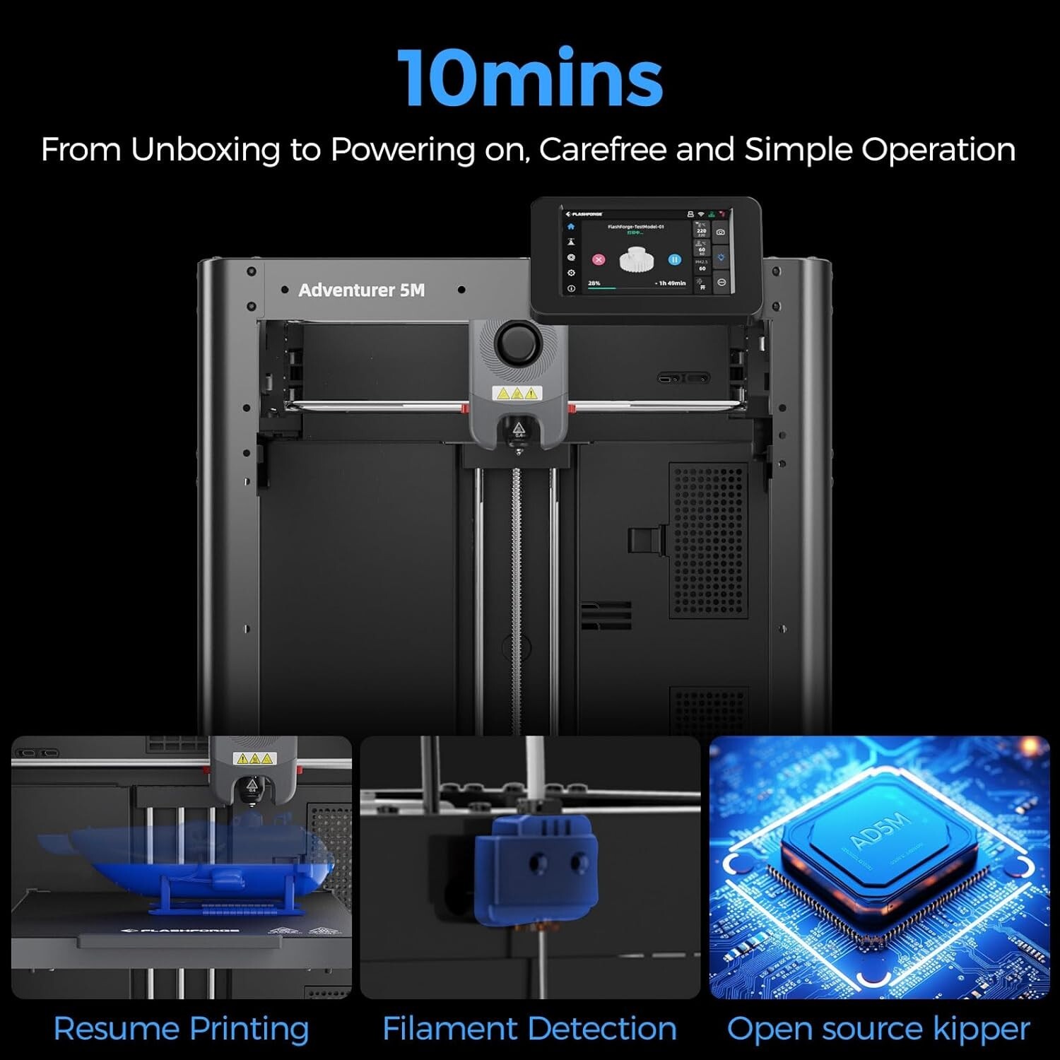 FLASHFORGE 3D Printer Adventurer 5M Core XY Fully Auto Leveling Max 600mm/s US