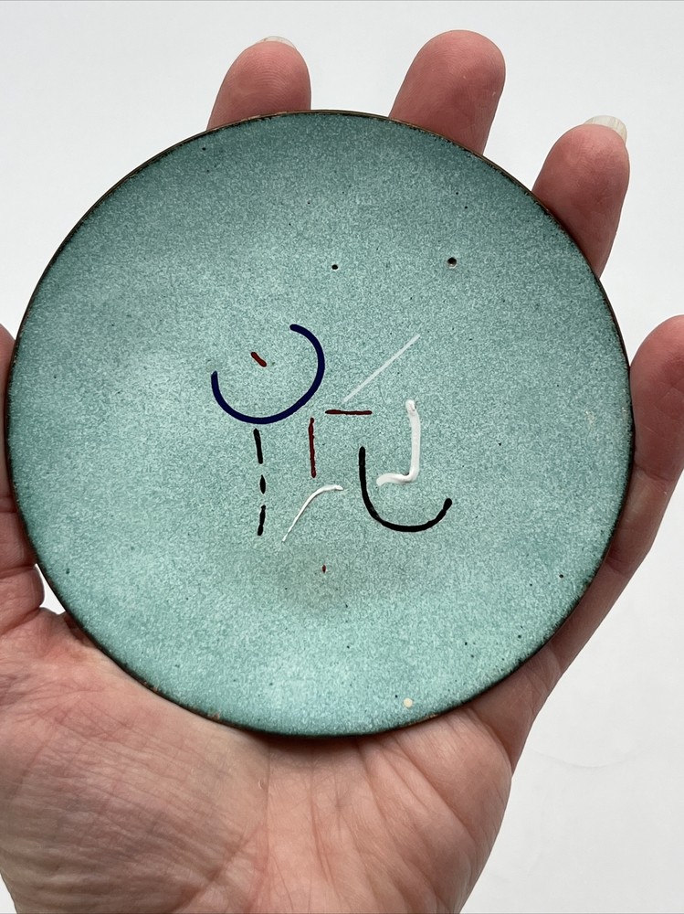 Abstract Enamel on Copper Plate 4" Diameter Unknown Artist