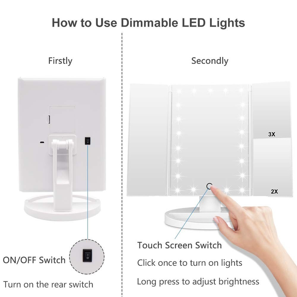 Makeup Mirror with 21 LED Lights,Two Power Supply Modes, Adjustable Touch Scr...