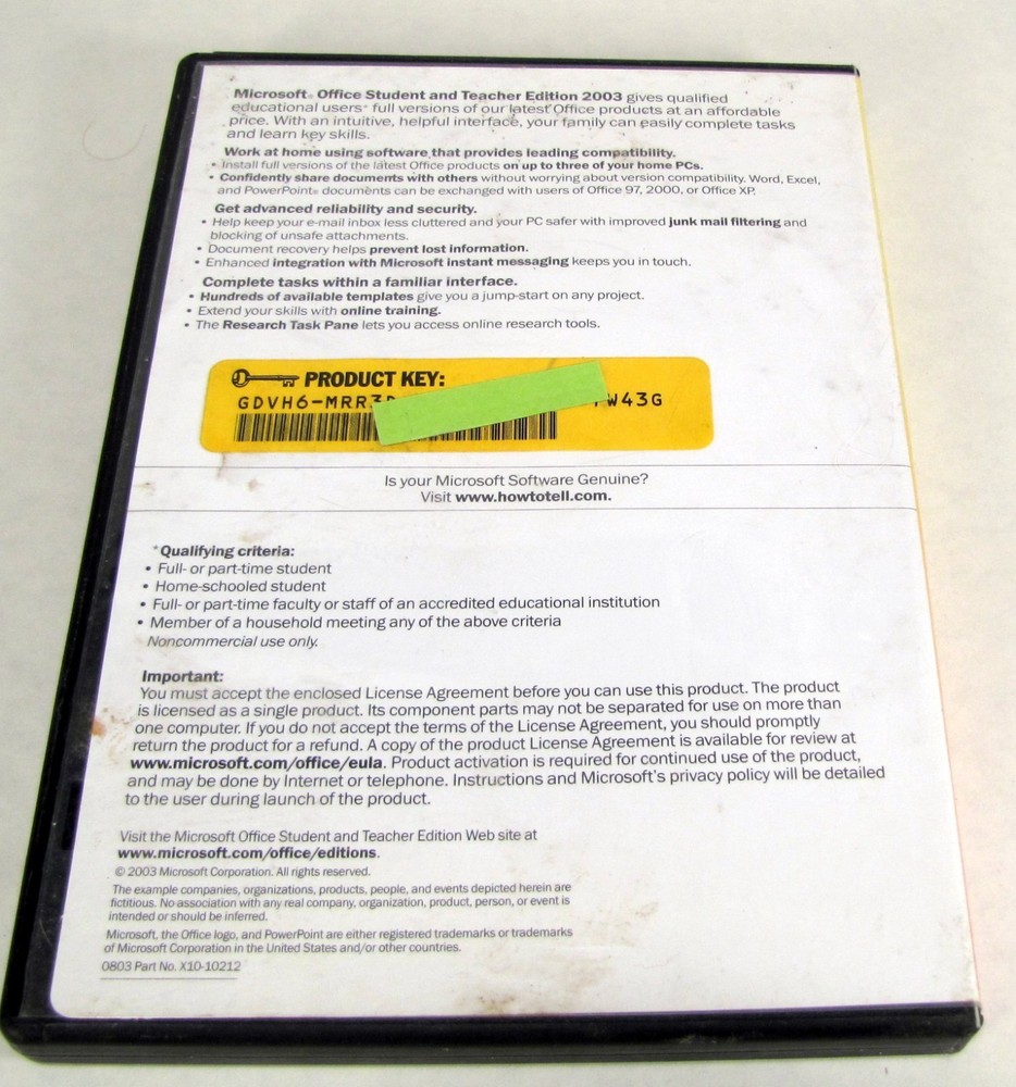 Microsoft Office 2003 Student and Teacher Version w/ Key