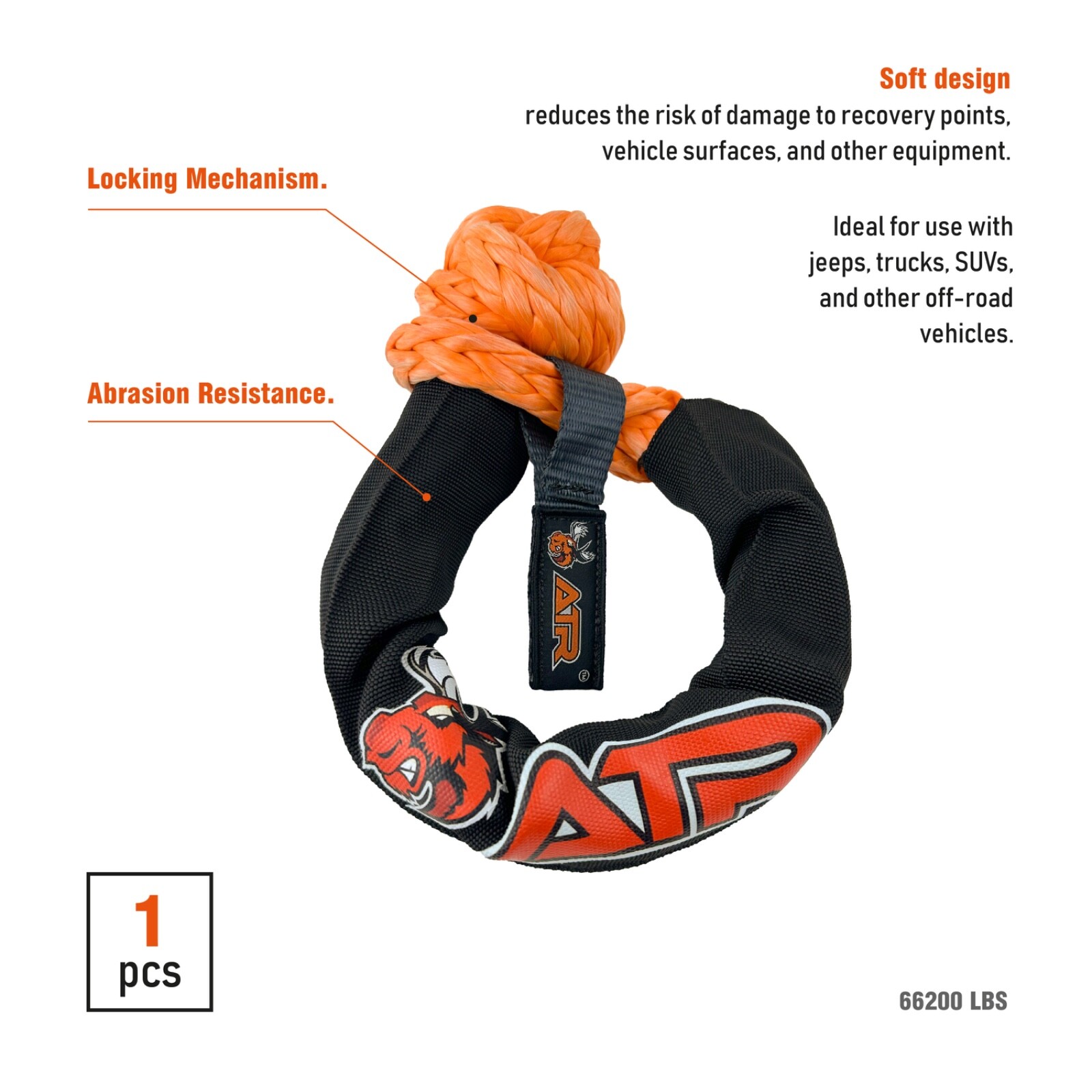 ATR Soft Shackle 66,200LB – 3/4” x 24” Heavy Duty Winch Recovery Rope 4x4 Towing