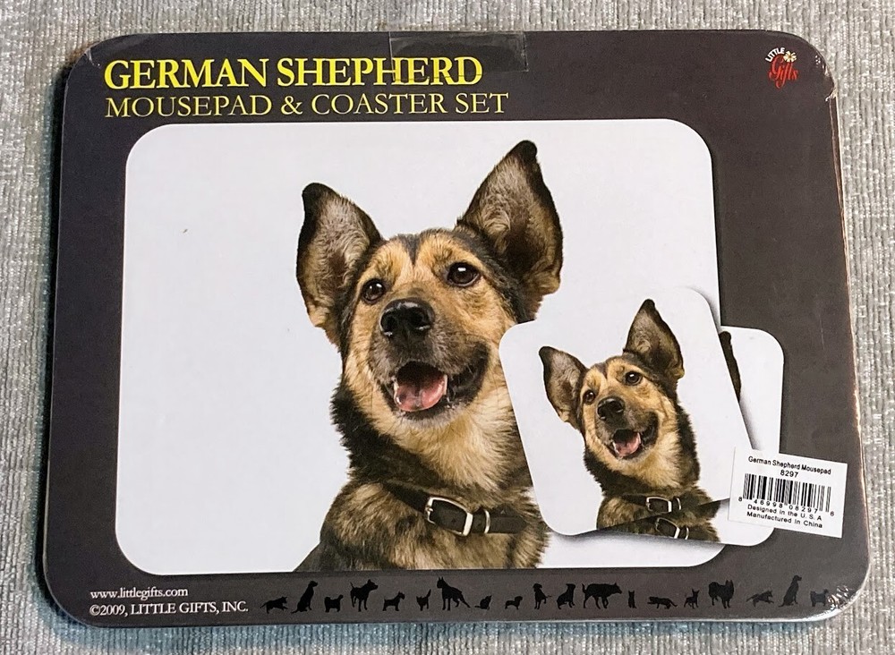 German Shepherd Dog Computer Mouse Pad & 2 Coasters Sealed New Set