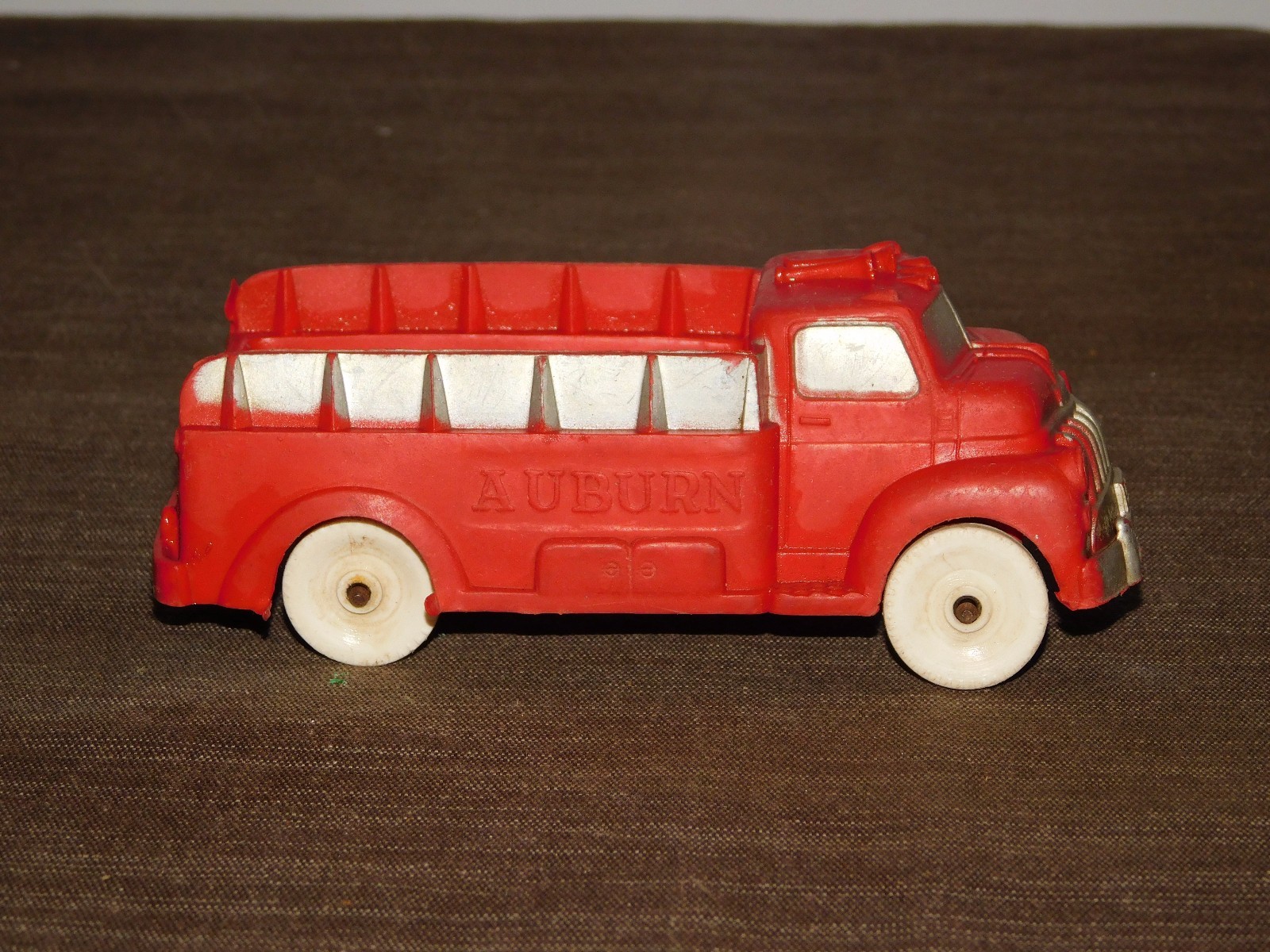 VINTAGE MADE IN USA TOY 5 1/2" LONG RUBBER PLASTIC AUBURN RED TRUCK