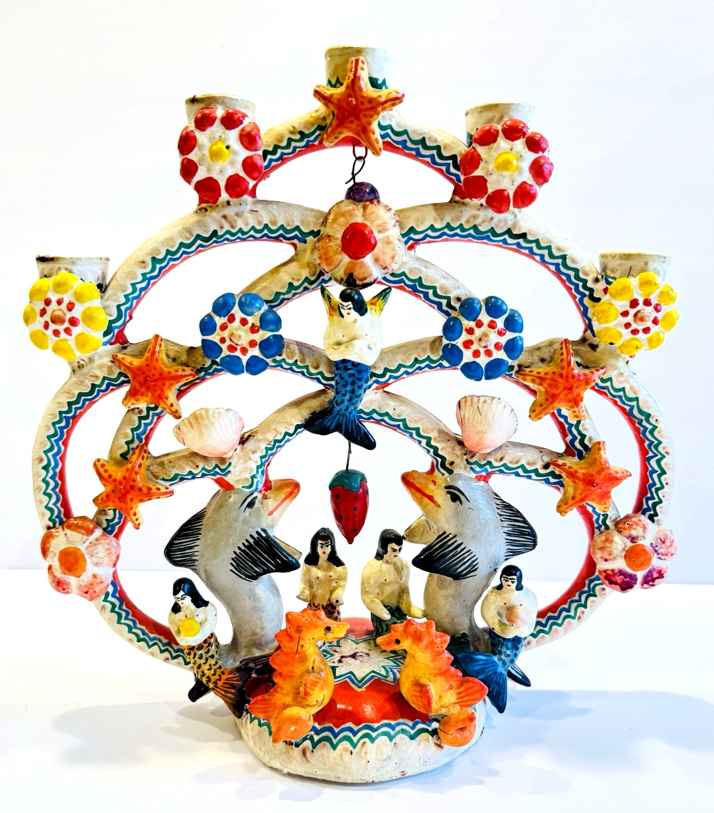 Vintage Mexican Tree of Life Pottery LARGE Mermaid Folk Art Arboles De Vida 12"