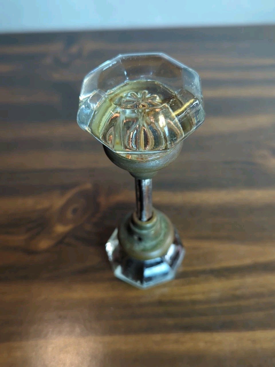 8 Point Crystal Glass Door Knob Set W/ Brass Hardware Spindle Art Deco Antique