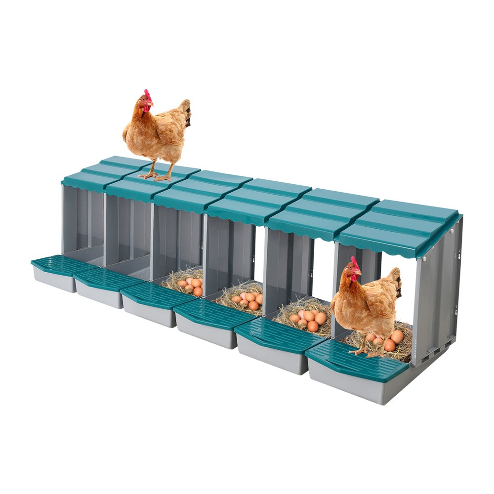 6 Compartments Chicken Laying Boxes with Egg Collection Nesting Boxes Green US