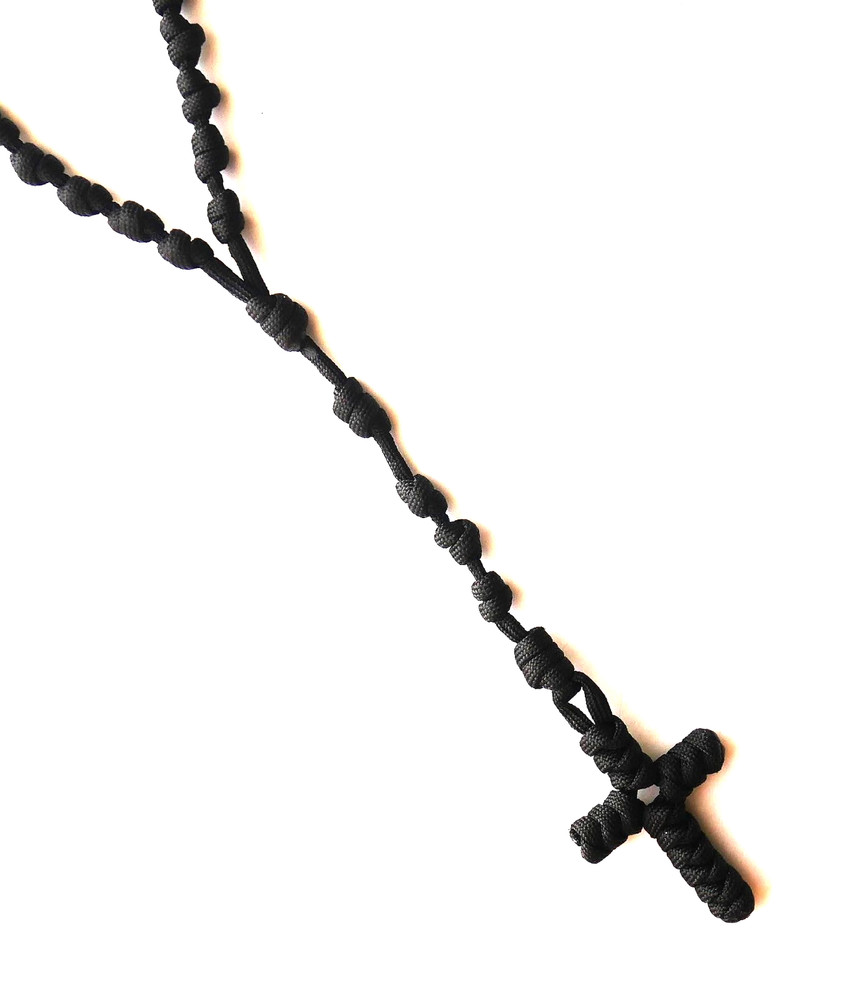 Big Black Corded Rosary 22" Long with 2-1/2" Big Cord Cross