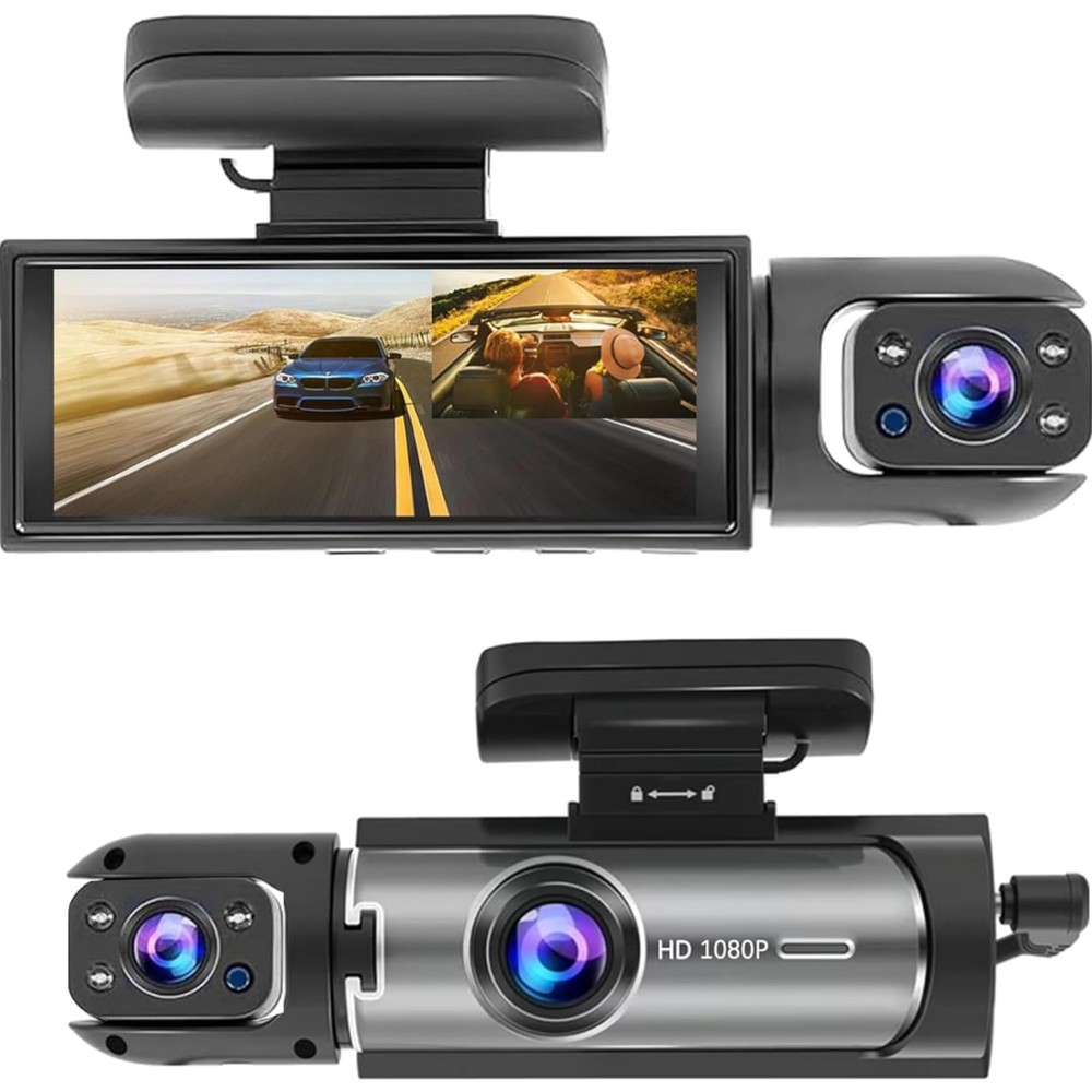 Front & Inside HD Dash Cam with Infrared Night Vision & Loop Recording Functio
