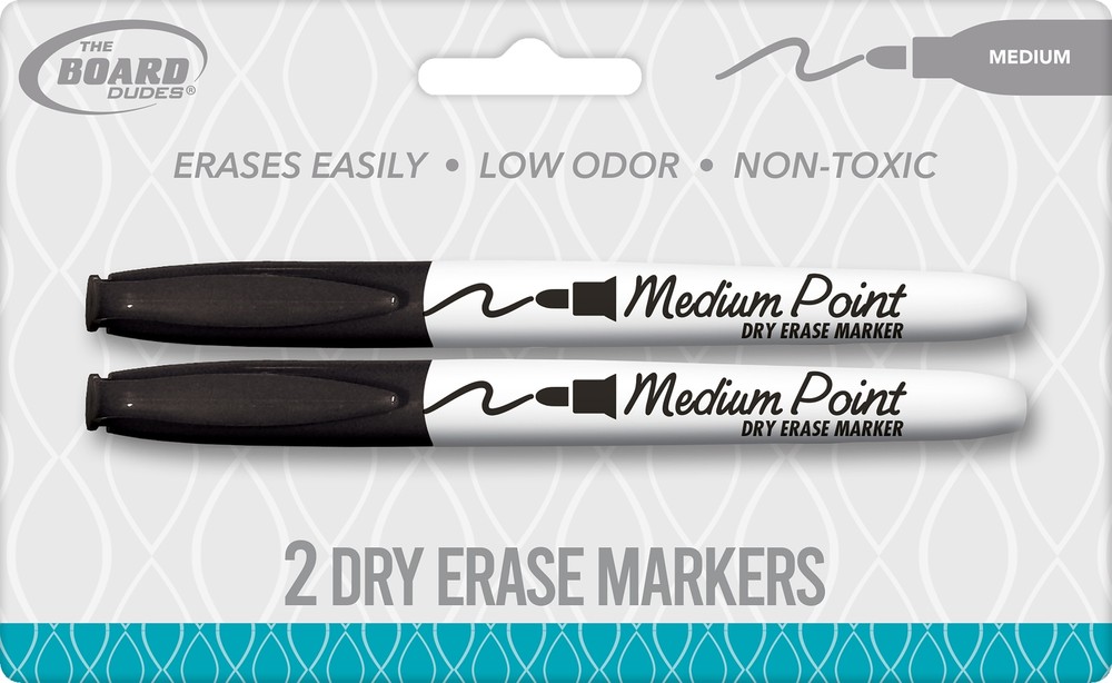 Board Dudes Medium Tip Dry Erase Markers 2/Pkg-Black