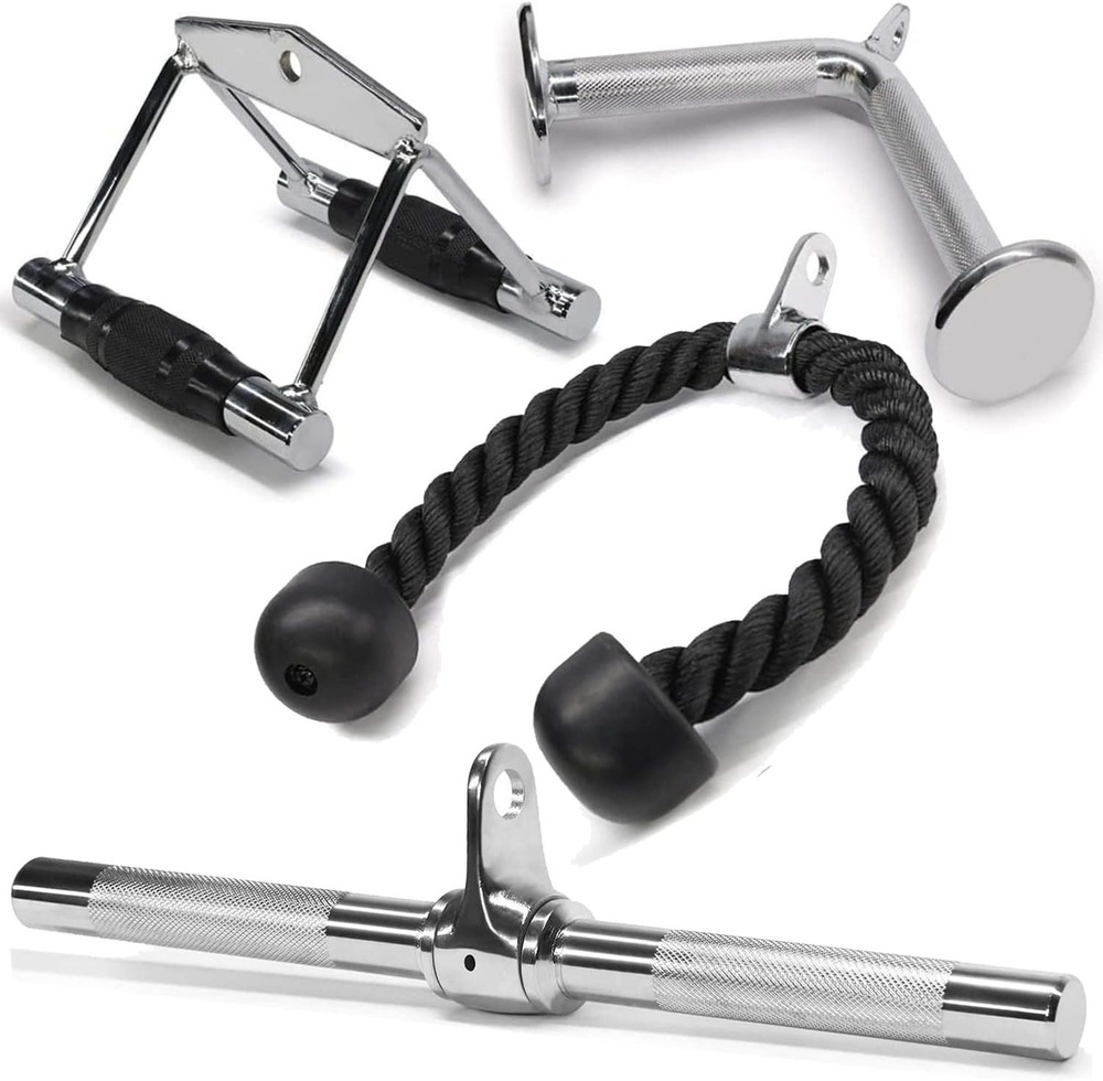 Versatile Cable Machine Attachments: Tricep Rope, Straight Bar & V Bar - 880 LB