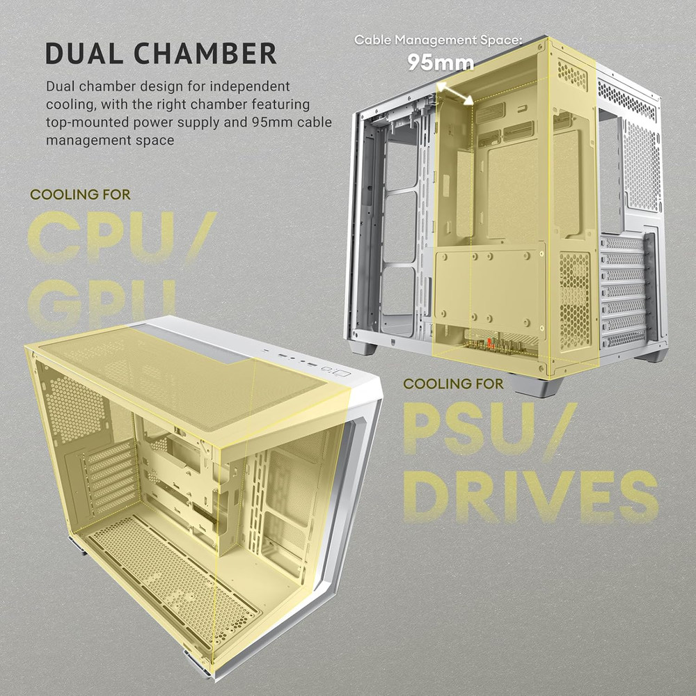 C5 ARGB White, Mid-Tower ATX PC Case, Seamless Tempered Glass Front & Side Panel