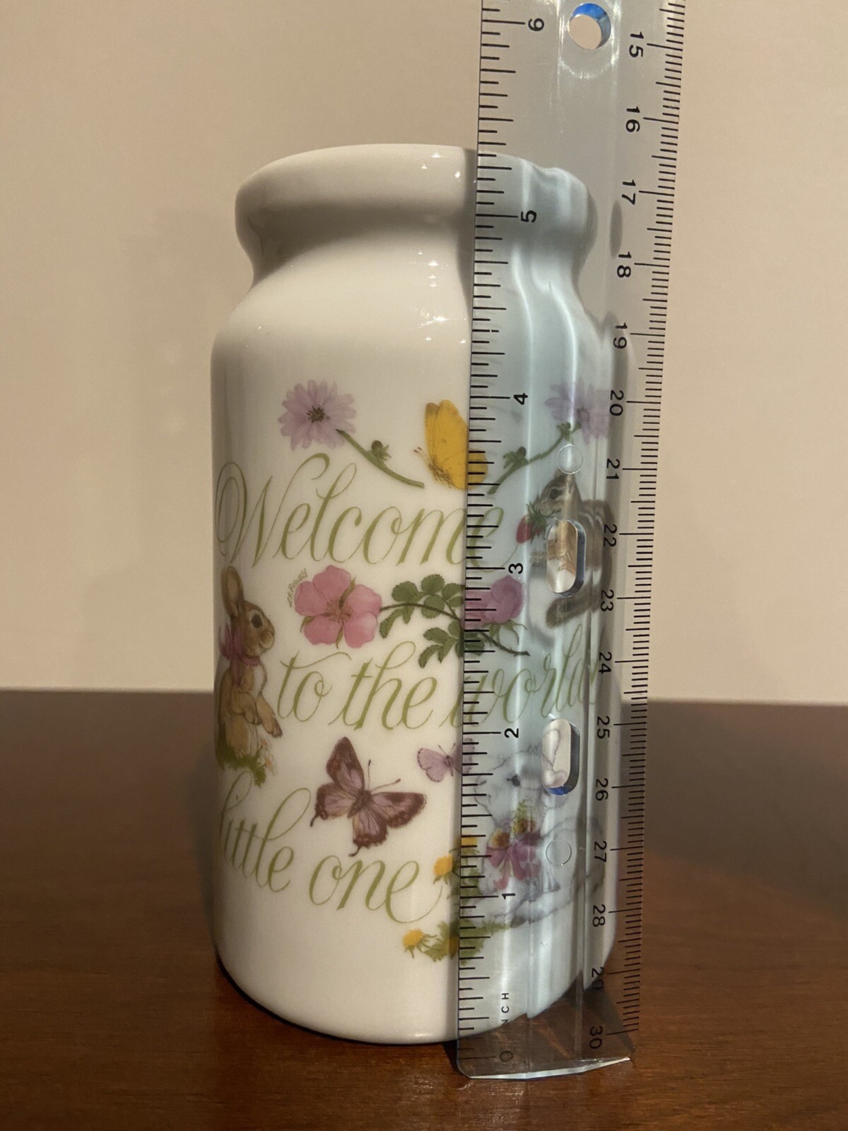 Vintage [1983] Porcelain Baby Powder Shaker ~ "Welcome to the World Little One"