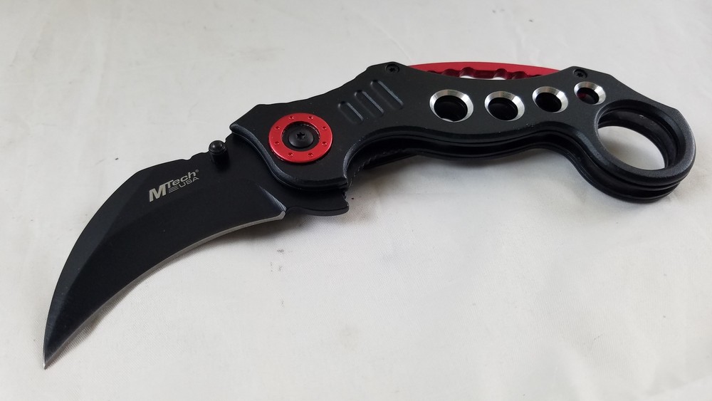 MTECH BLACK RED KARAMBIT CLAW Finger Hole Tactical Folding Knife 529BK