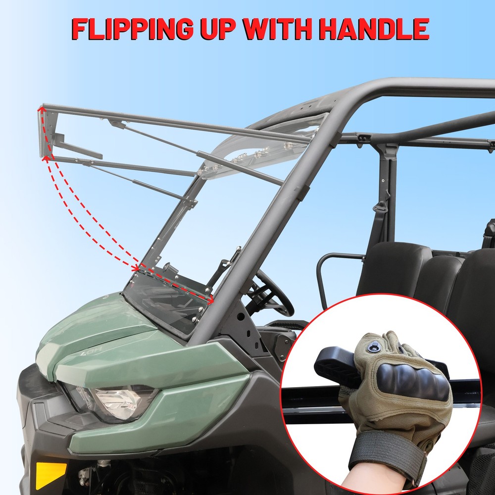 Flip Windshield Front Window for Can-Am Defender & Defender Max HD5 8 7 9 2016+