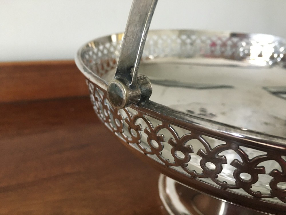 Walker and Hall Silver Plated Swing Handled Footed Basket - 1925