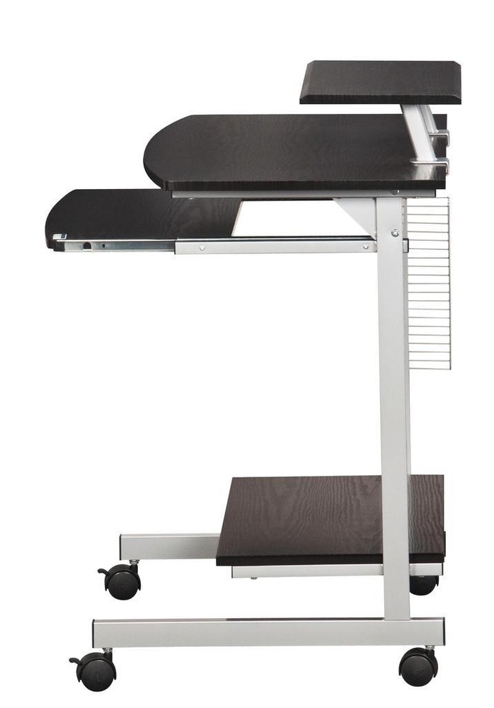 Compact Mobile Computer Desk with a Pullout Keyboard Tray and Shelf in Espresso