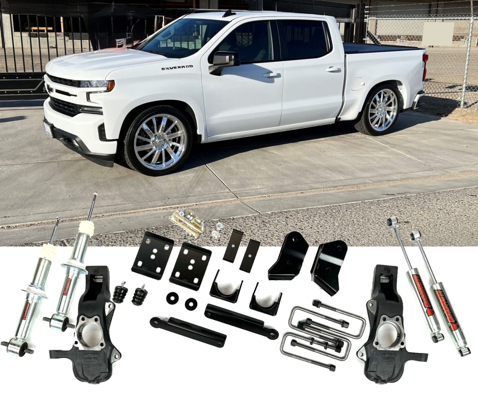 McGaughys 2.5"/4" Drop Silverado 2019-2025 1500 Complete Lowering Kit w/ Shocks