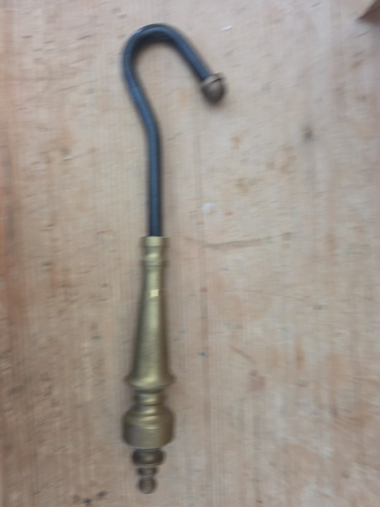 Brass and iron fireplace damper hook, 10.5"L