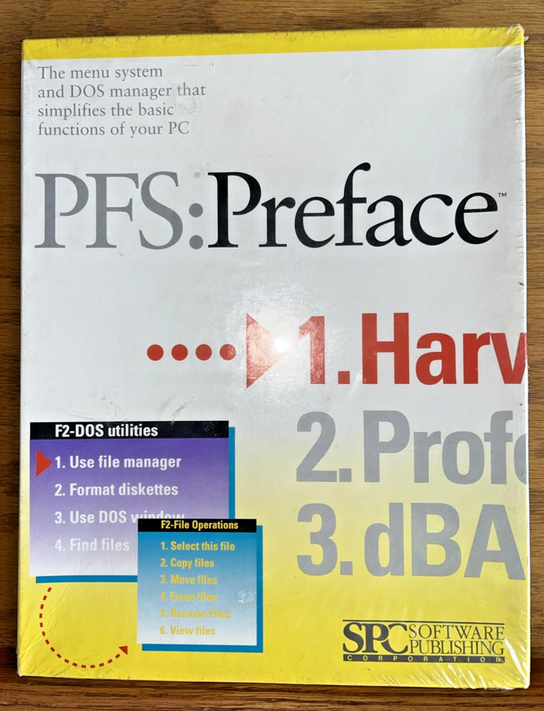 Vintage SPC Software Publishing PFS:Preface - menu system and DOS manager