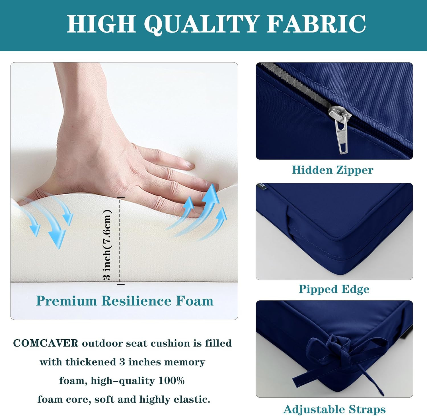 Outdoor Bench Cushions 48 X 18 Inch Thick Waterproof Porch Swing Cushions with T