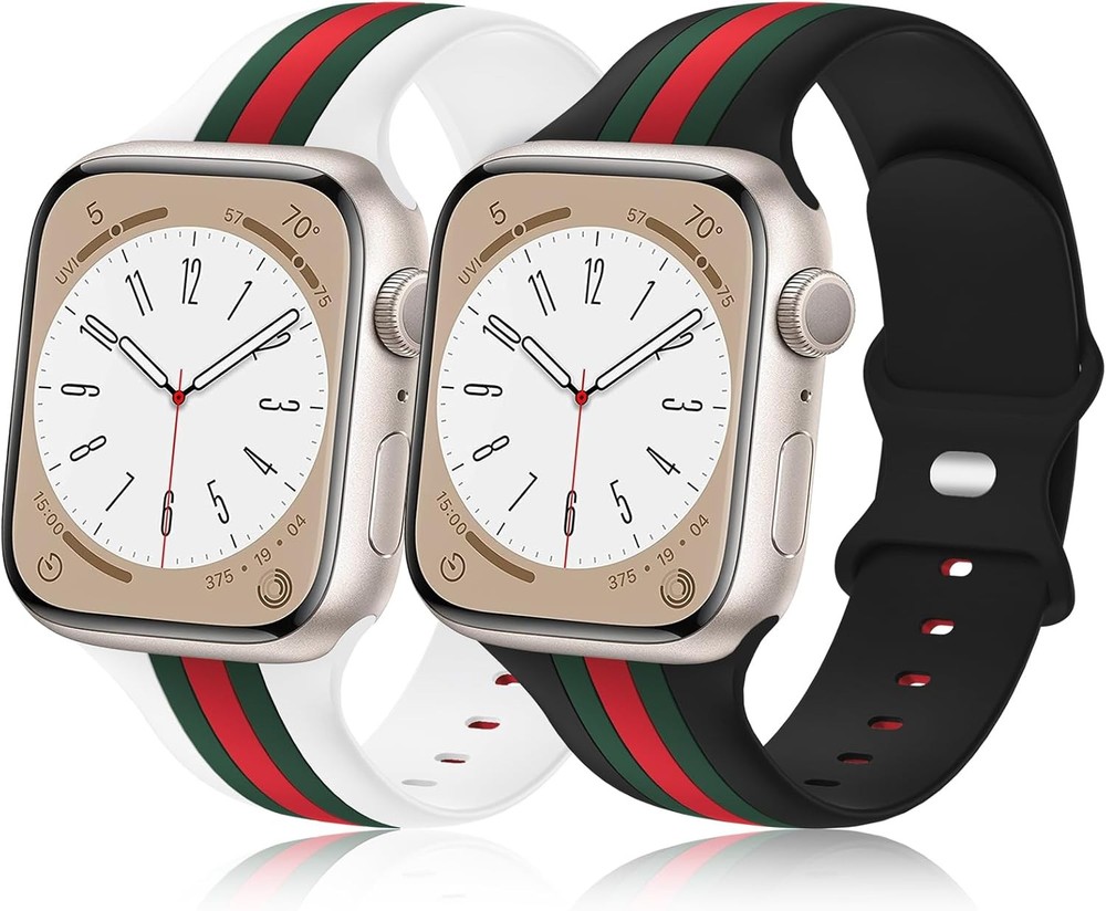 2 Pack Soft Silicone Strap Compatible with Apple Watch 38mm 40mm 41mm