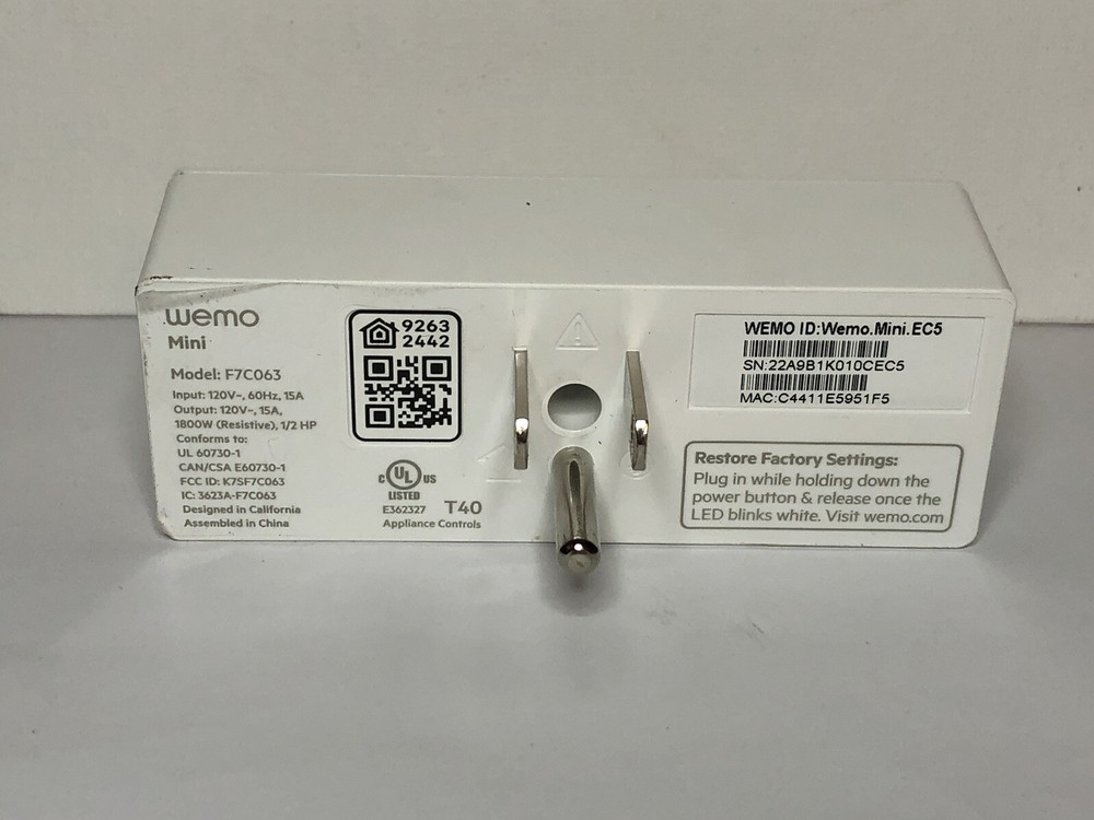 WEMO WiFi Enabled Mini Smart Plug F7C063 Tested
