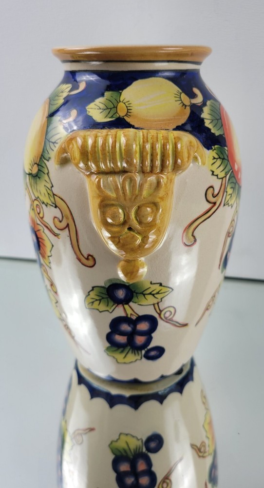 Decorative Vase - Hand-painted Fruit Pattern, Sculpted Handles