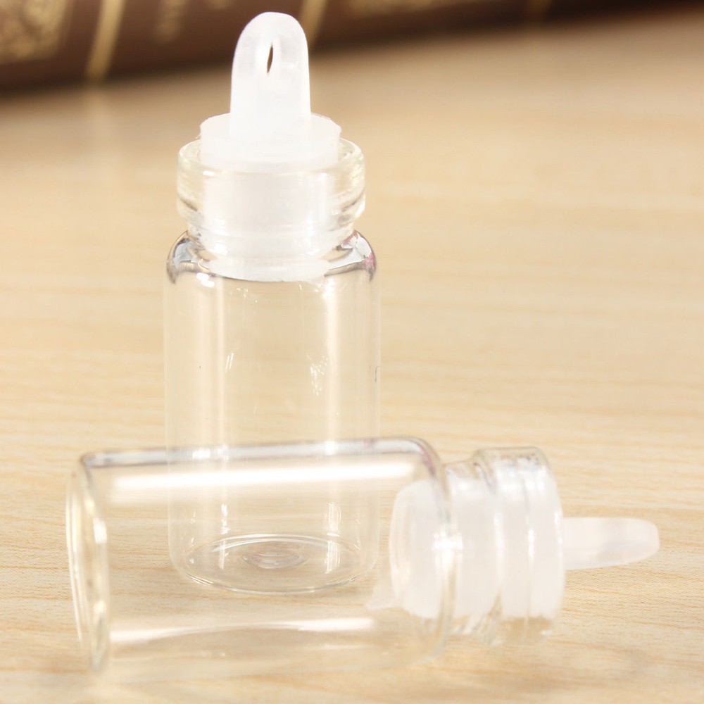10x 1ml Bottle Empty Sample Vials Clear Glass Bottles with Plastic Lid Small