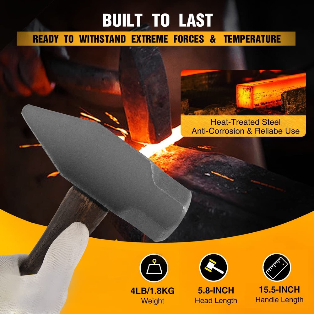 Blacksmith 4LB Handmade Forge Hammer for Farrier, Knife Maker, Blacksmith For...
