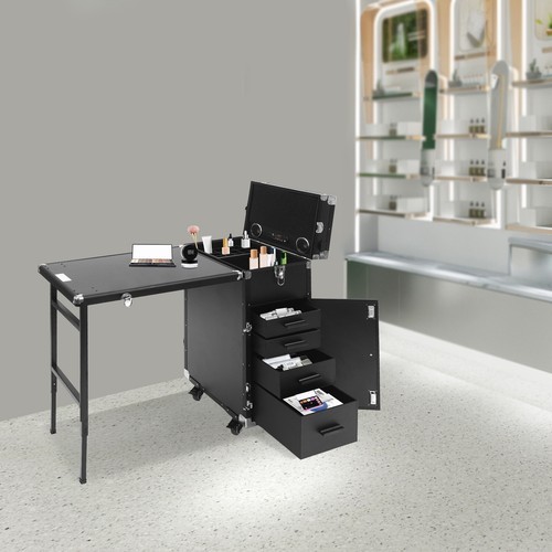 Nail Desk Mobile Station Rolling Makeup Train Case Manicure Table with Speaker