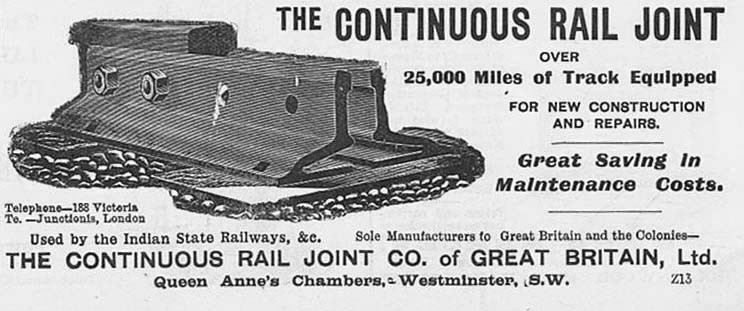 CONTINUOUS RAIL JOINT CO Westminster, Railways - Antique Engineering Advert 1909