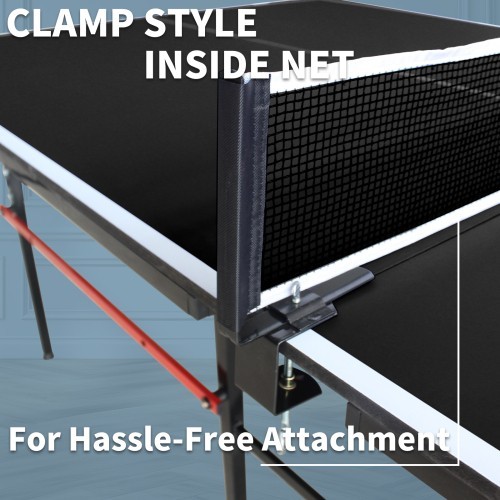 8ft Black Mid-Size Table Tennis Table Foldable & Portable Ping Pong Table Set