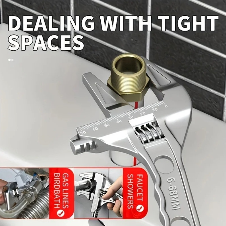 1pcs Black Adjustable Bathroom Wrench 16–68mm Multi-Functional Tool - NEW