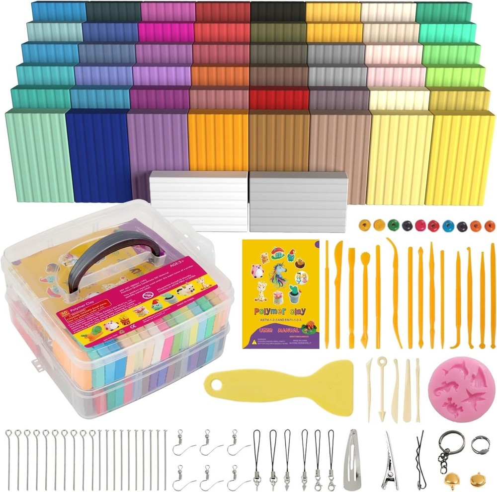 Vibrant 50 Colors Polymer Clay Set - Fun & Safe Creative Modeling for All Ages