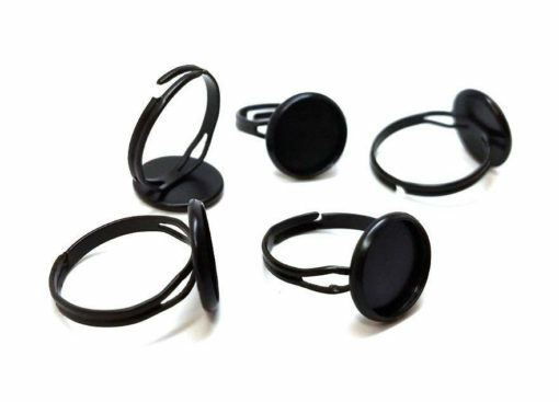 5 pcs. Black ADJUSTABLE Cabochon Bezel RING bases – Ring Size 6 - 12mm Pad