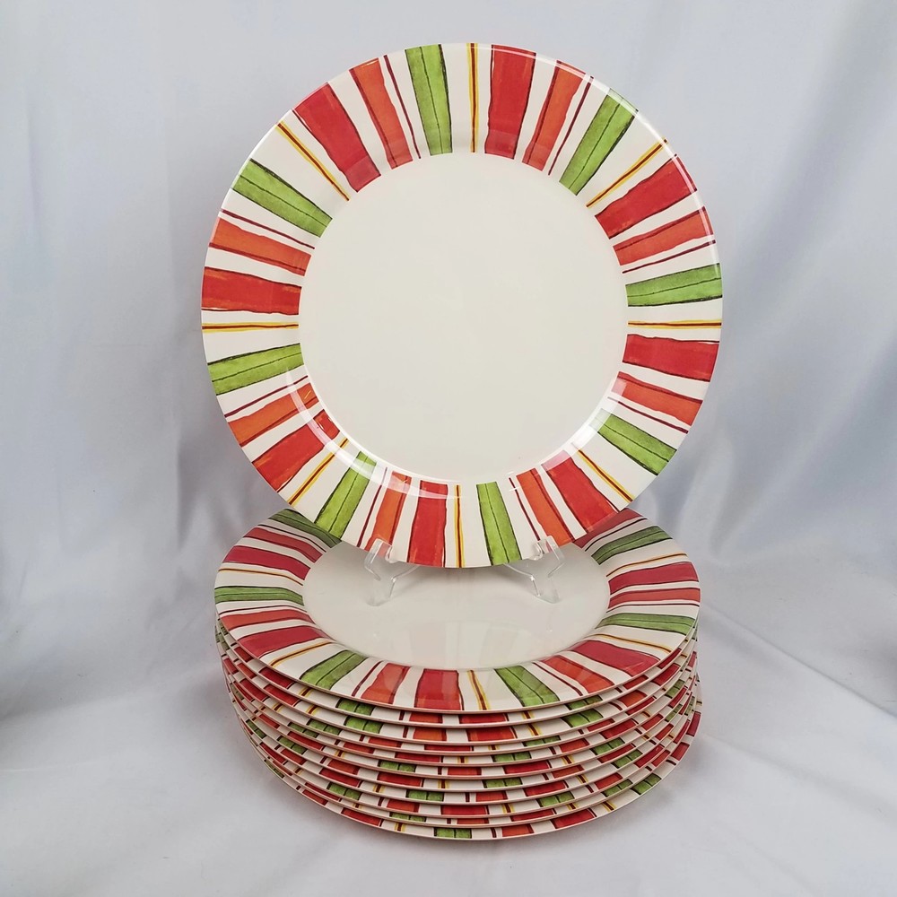 Kohl's Carmel Collection MELAMINE 11" Party Picnic Plates Multicolor Stripes ...