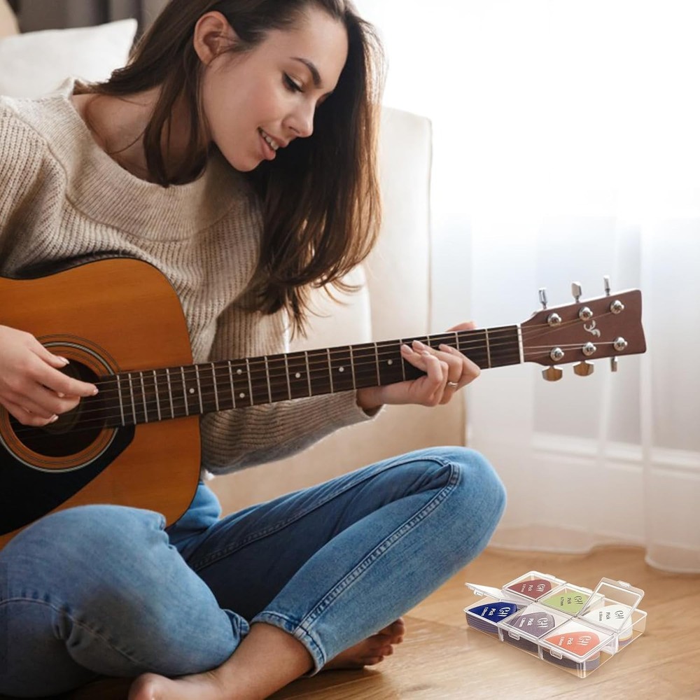 Guitar Pick Holder, 6 Grid Case, 60 Capacity, Pick...