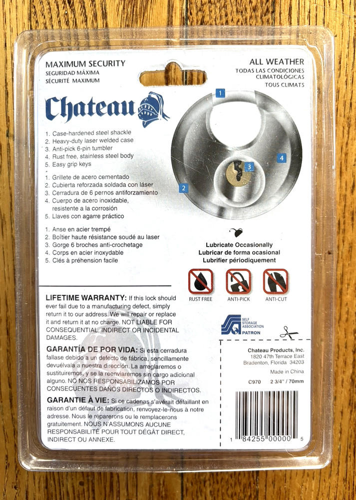 Storage Security Lock Chateau C-970 New with Three Keys 2 3/4" 70mm