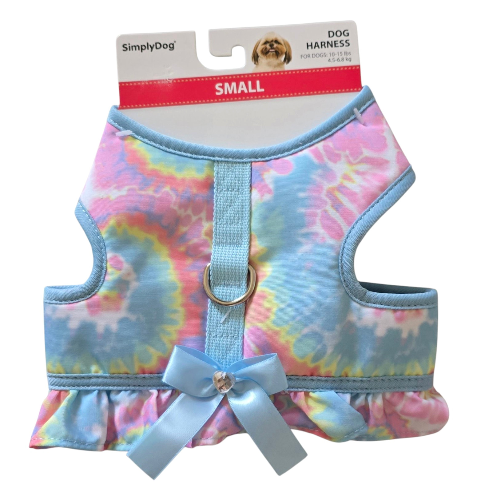 Simply Dog Pastel Tie Dye, Ruffles, Satin Gem Bow Puppy/Dog Harness, Small