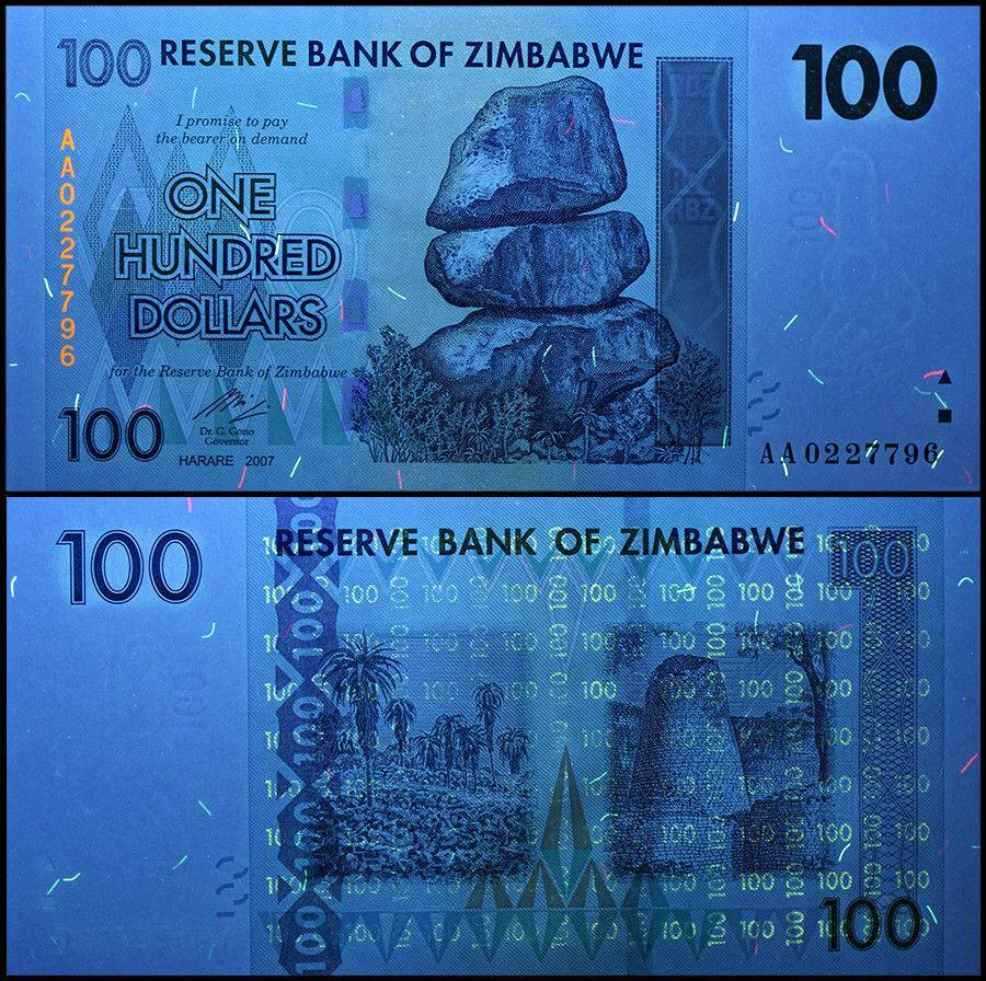 Zimbabwe 100 Dollars, 2007, P-69, Used X 100 PCS Bundle Pack