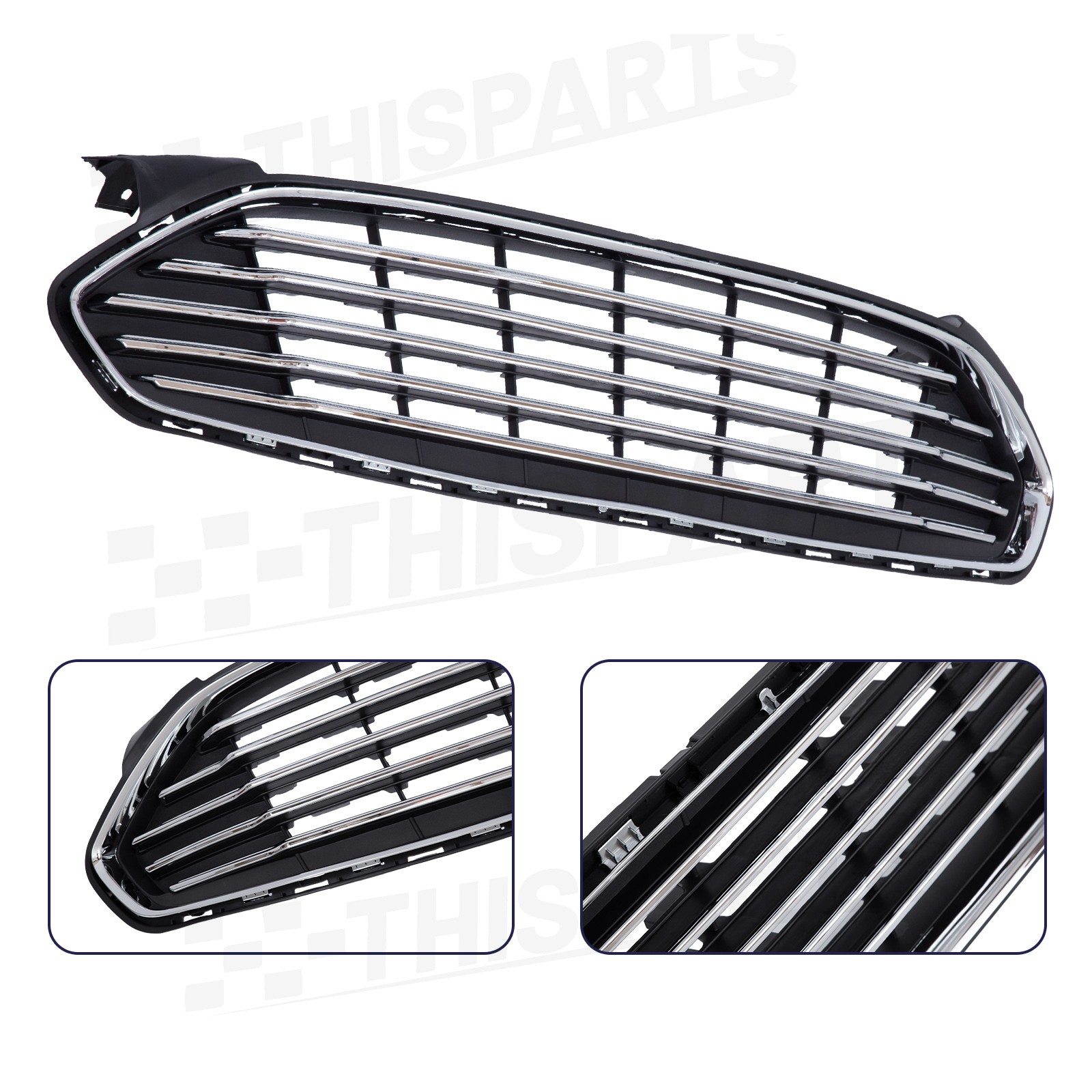 For 2013-2016 Ford Fusion Front Bumper Cover Grille Fog Light w/Chrome Molding