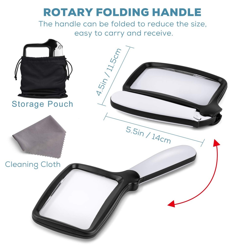 Folding Handheld Magnifying Glass with Light, 3X Large Rectangle Reading Magn...