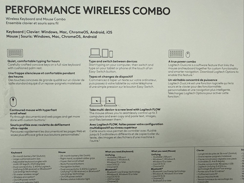 Logitech Performance Wireless Combo Bluetooth Keyboard and Mouse - (920-011291)