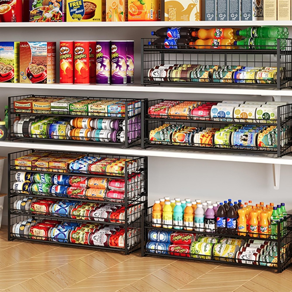 2Tier Stackable Can Rack Organizer for Pantry Shelf, LongSize Adjustable Can ...