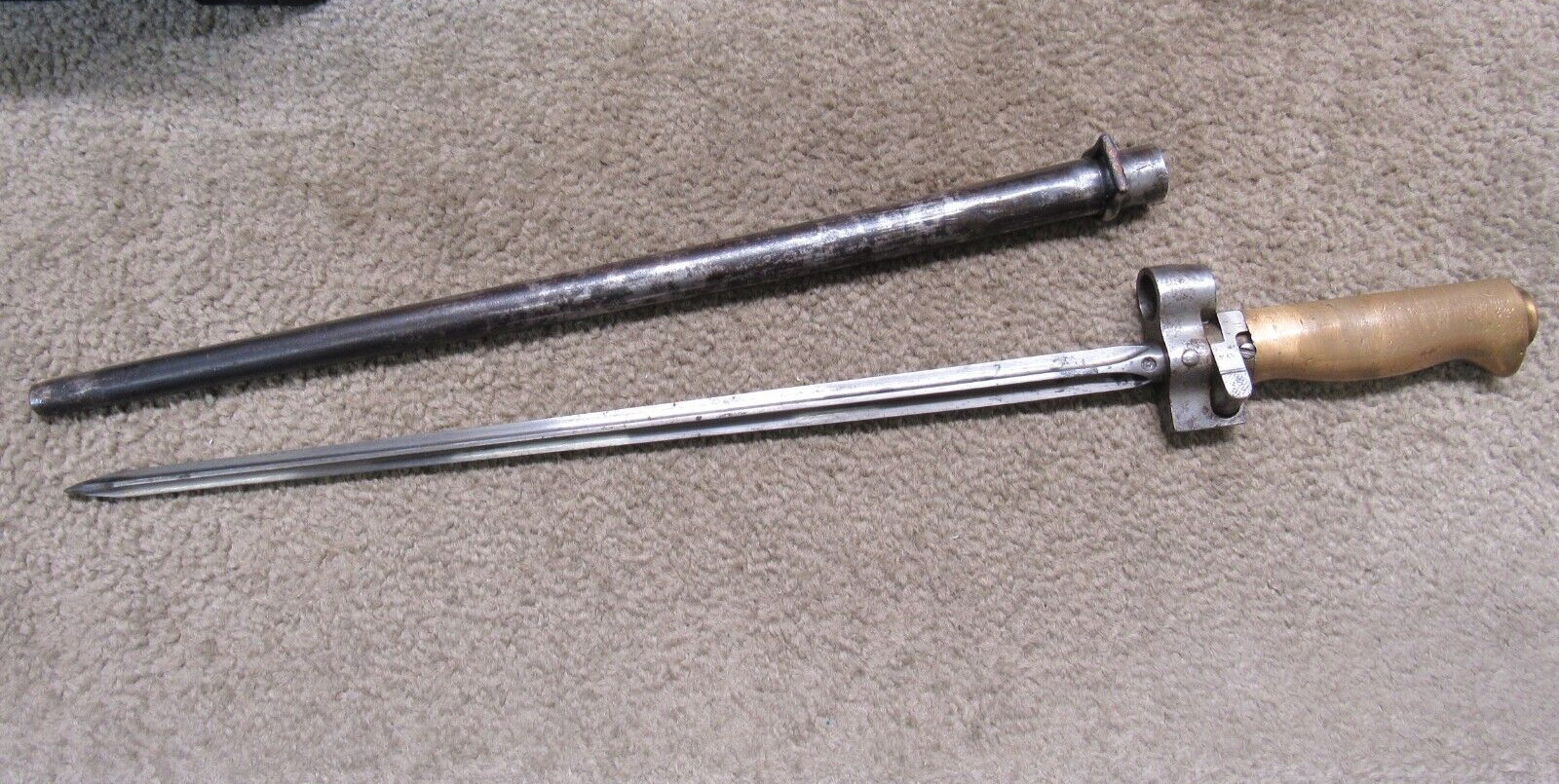 French M1886 Lebel Bayonet & Scabbard Shortened For WW1 Brass Grips