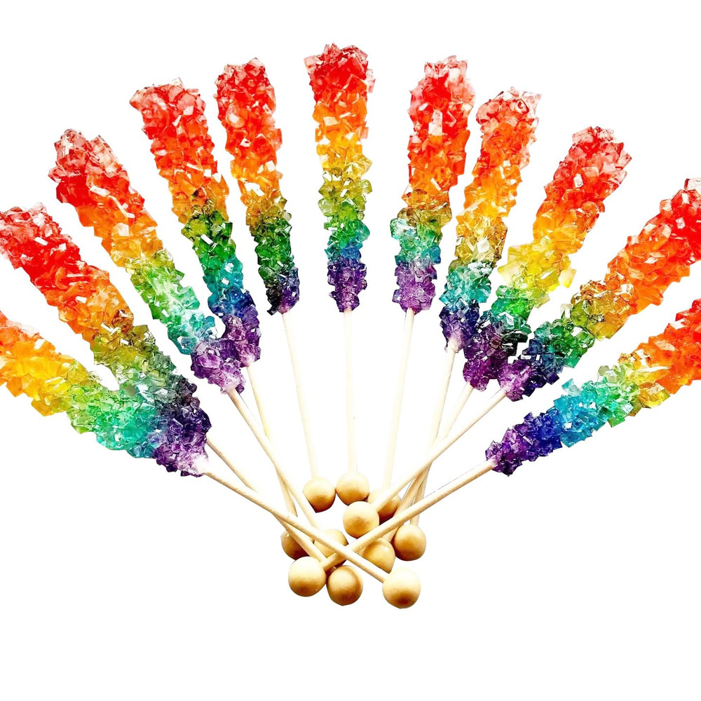 Rainbow Rock Candy - Colorful Rock Candy Sticks Individually Wrapped Extra Large