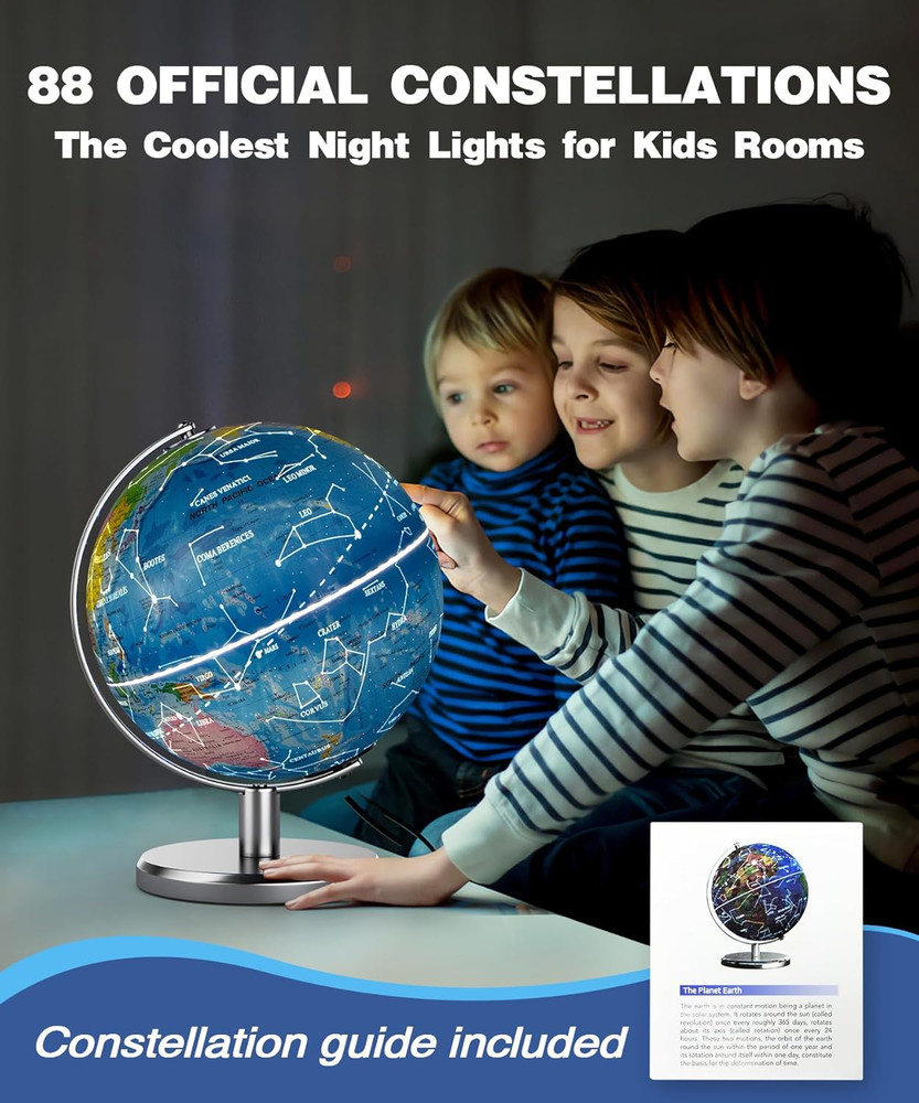 8'' Illuminated World Globe with Constellation Night Light, Educational Light up
