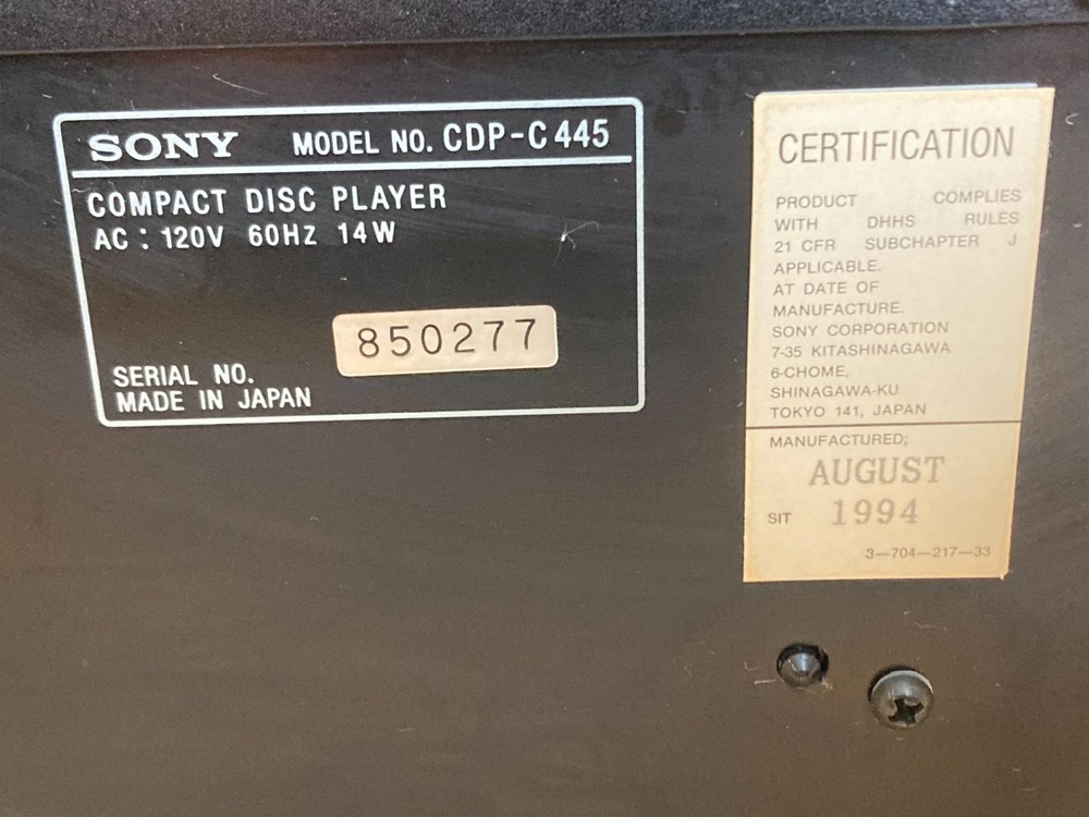 Sony CDP-C445 5 Disc CD Changer Player